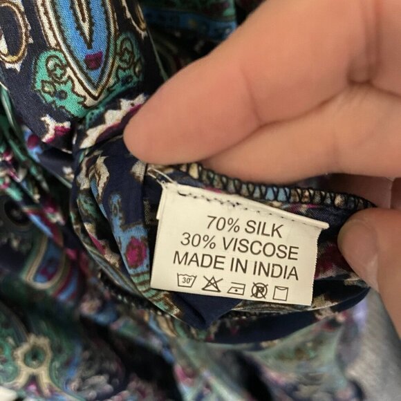 Indian Silk Maxi Dress with Kimono Sleeves, Size Medium - Picture 12 of 12